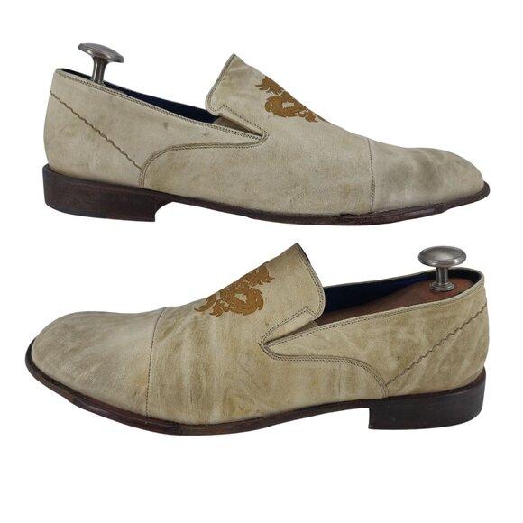 Mark Nason Italy Rock Never Dies Men 11 Beige Dragon Leather Dress Shoes Loafers - Picture 11 of 12